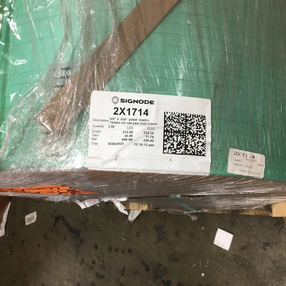 Sangle en polyester vert Signode 2040, 58 po x 0,035 po x 20 000 pi, 2 x 1 714 po