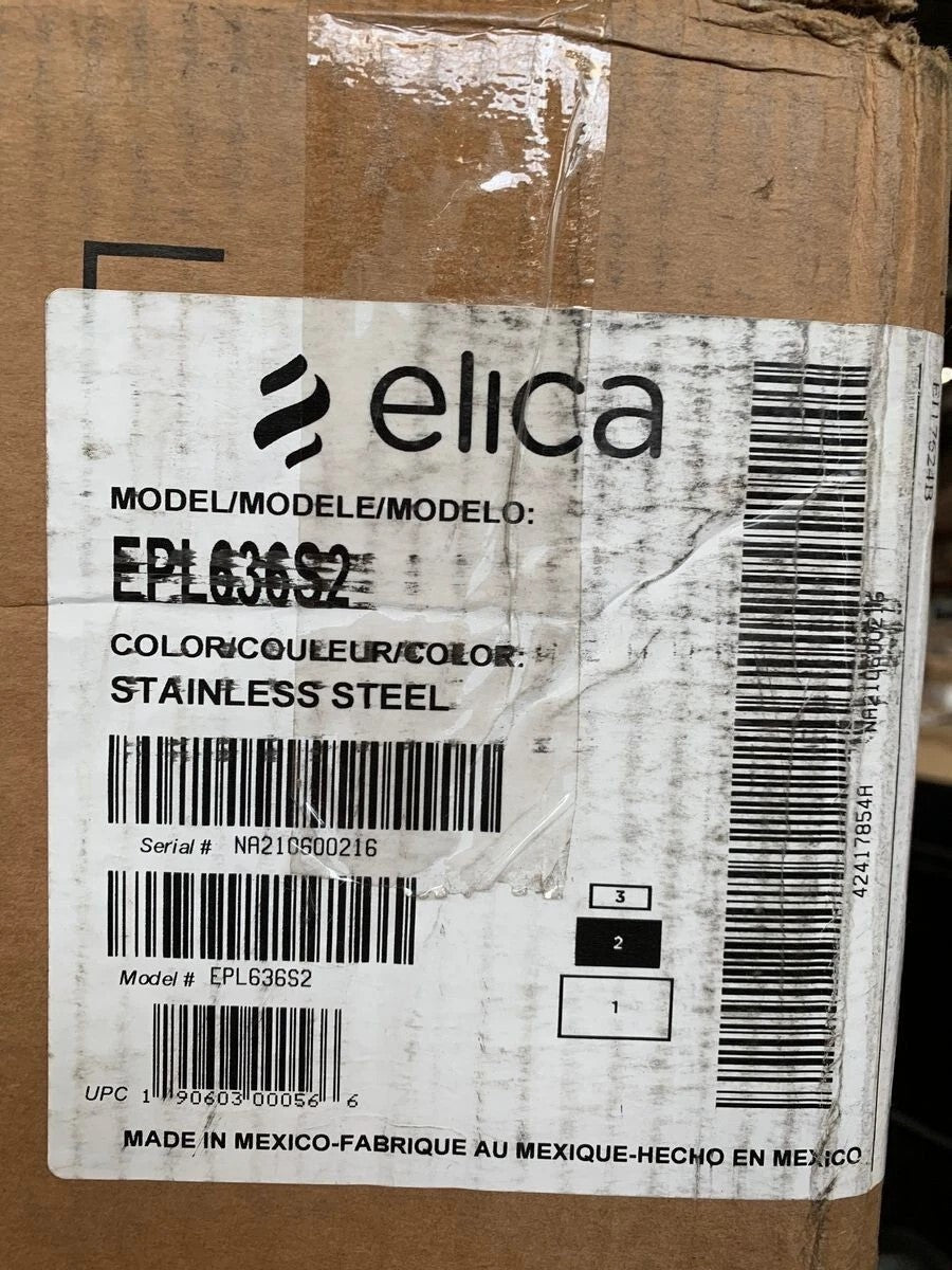 Elica Pilato EPL636S1 36" Stainless Wall Chimney Range Hood 600 CFM NIB WB