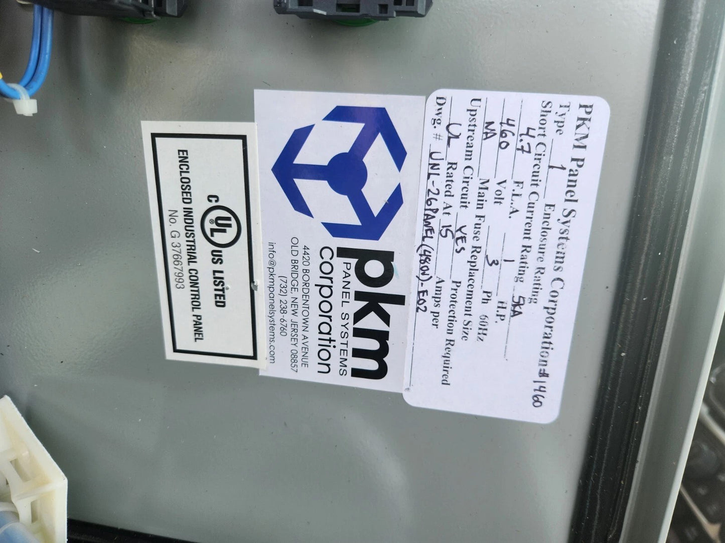 PKM electrical panel for 3 or 4 phase power. 460V